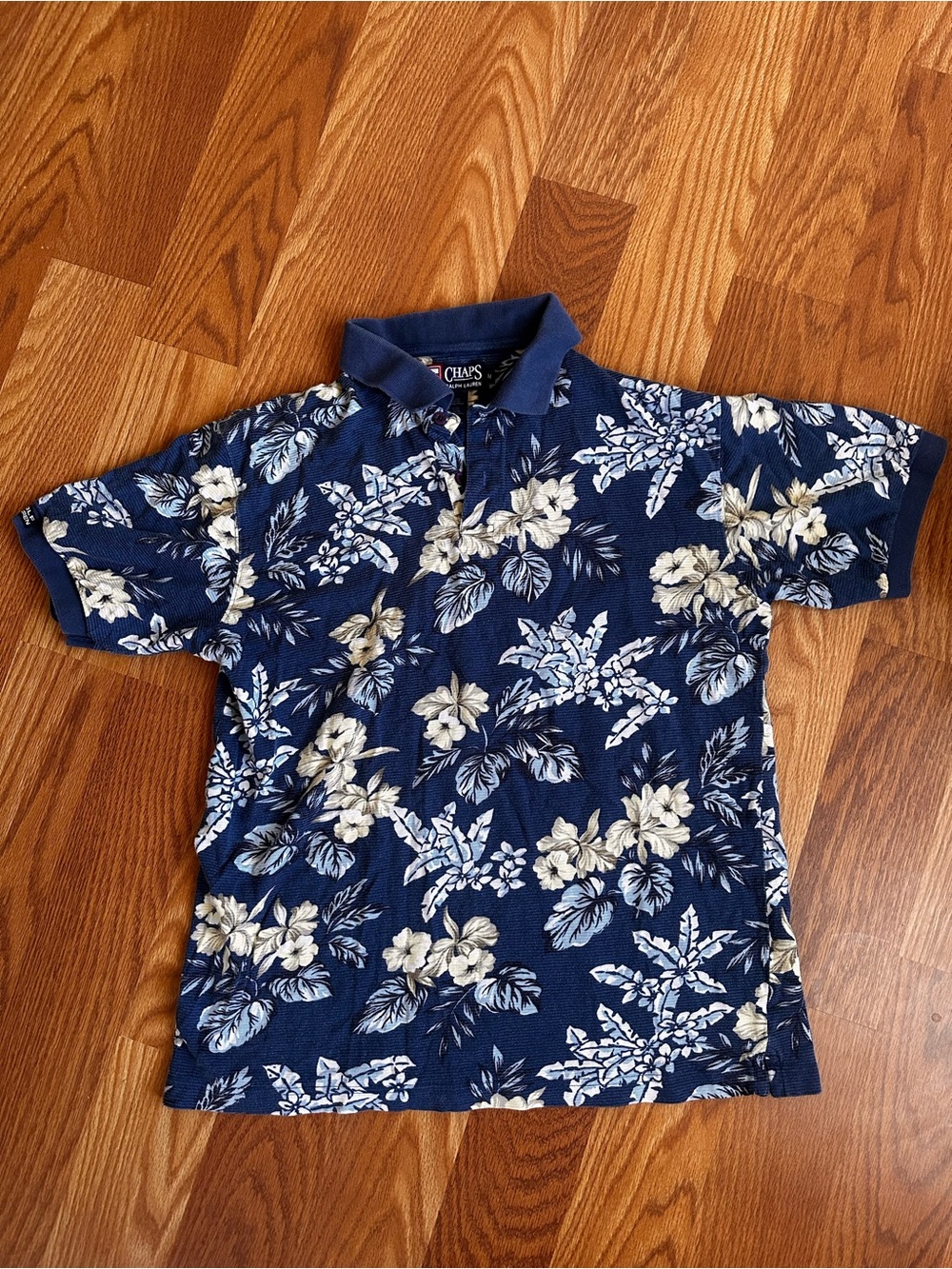 Chaps Navy Blue Floral Golf Short Sleeve Polo